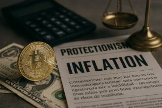 Símbolos de criptomoedas sobre fundo escuro, representando proteção econômica em tempos de crise