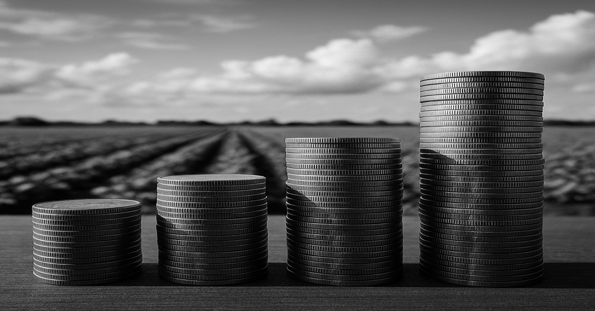 Pilhas de moedas simbolizam os efeitos diretos da produtividade na riqueza e liberdade econômica