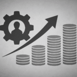 Representação em preto e branco do conceito de produtividade como motor do progresso e da liberdade econômica