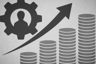 Representação em preto e branco do conceito de produtividade como motor do progresso e da liberdade econômica