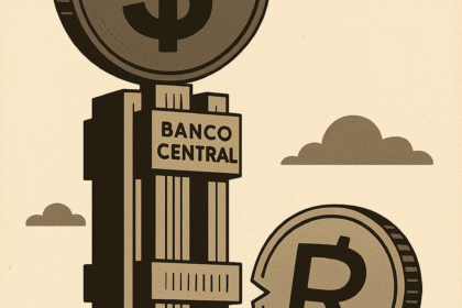 Ilustração em sépia mostra o real desvalorizado diante do dólar e do Banco Central